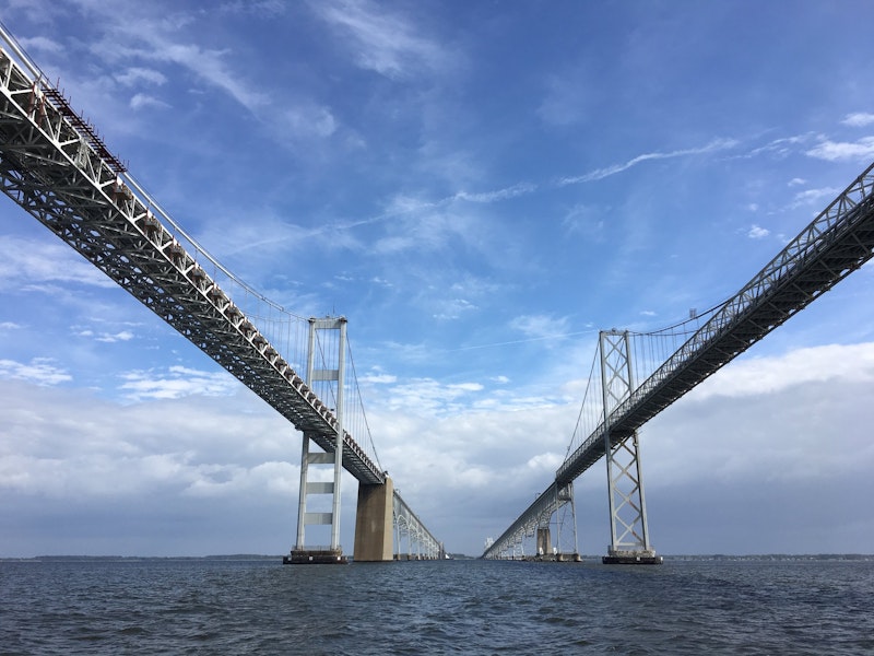 Passing under the Chesapeake Bay Bridge on our way into Annapolis.