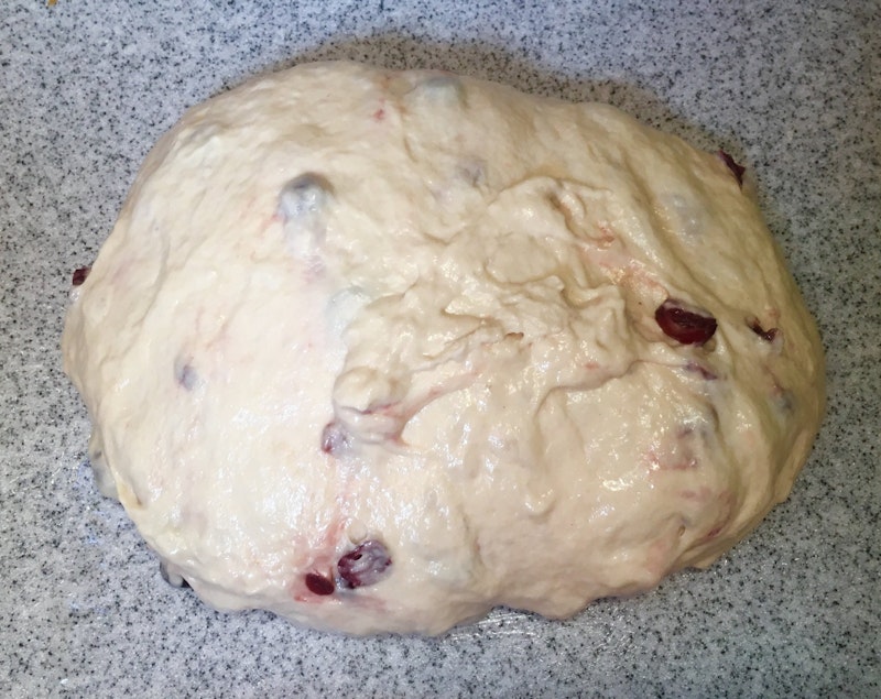 A very wet cranberry loaf after shaping.