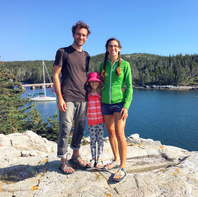Us in Isle au Haut, Maine, with Twig in the background